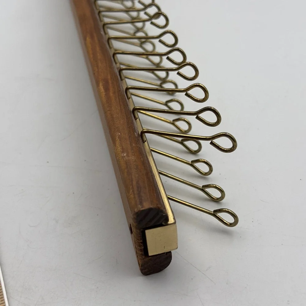 Vintage Wood and Brass Wall Mounted Tie Belt Rack 36 Hook Closet Organizer 19in